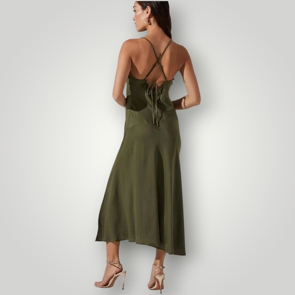 ASTR The Label Gaia Sage Cowl Neck Satin Midi Slip Dress Size XS - Picture 2 of 3